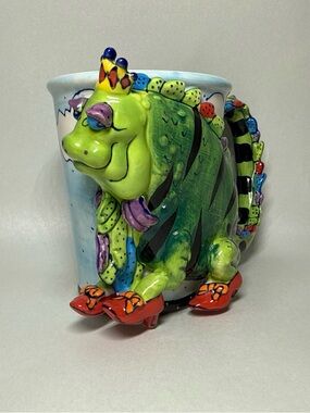 Whimsical Green Dragon Ceramic Mug with Colorful Accents